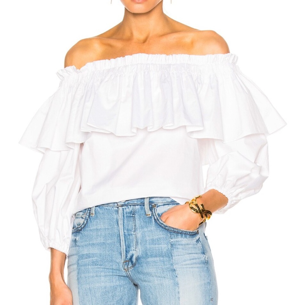 New White Alexis “Barbie” Off The Shoulder Cotton Top Sz X-Small